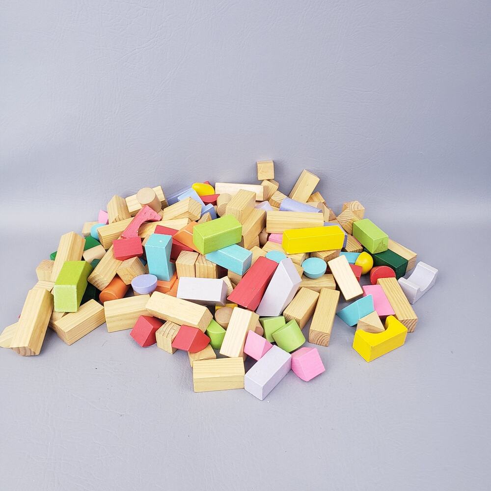 HUGE Lot of 150+ Wooden Unit Kids Toy Building stacking Blocks Wood Montessori